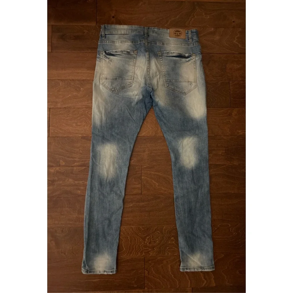 Jordan Craig Mens 34x32 Distressed Blue Denim Skinny Fit Ripped Jeans
